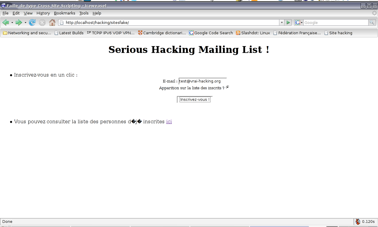 Exemple XSS Cross Site Scripting par serious hack